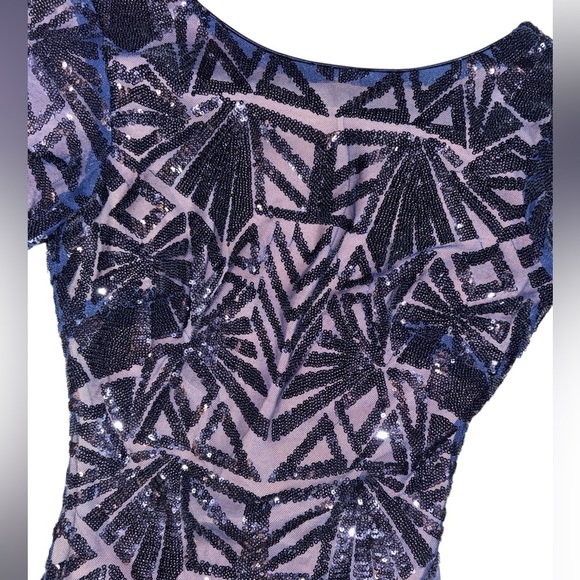 Dress The Population Nordstrom Emery Midi Dress Navy Sequin Long Sleeve Size XS - Picture 5 of 12